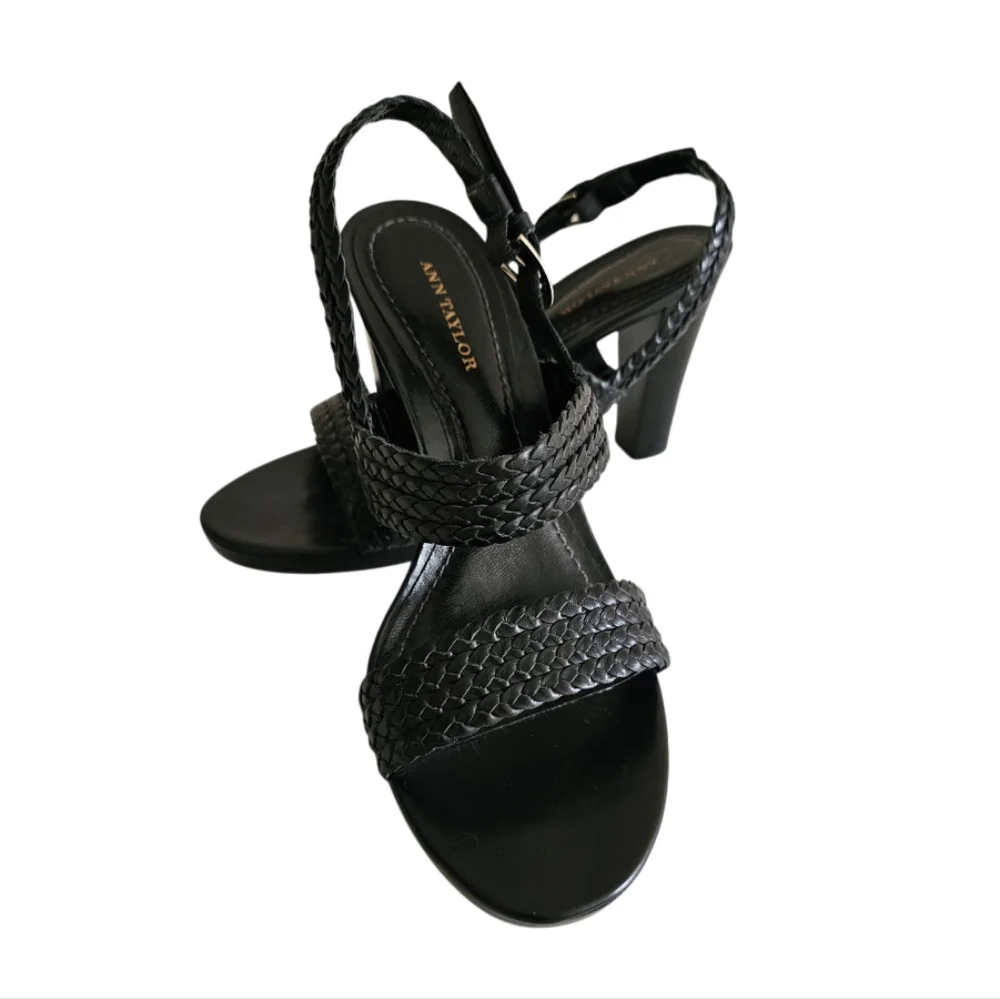 Ann Taylor Braided Leather Ankle Strap 3" Heeled Sandals | EUC | 7M | Black - Picture 14 of 16